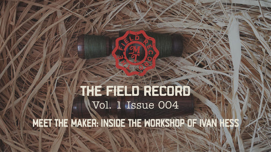 The Field Record Vol 1 Issue 004 Cover image of two duck calls against a staw hay background.